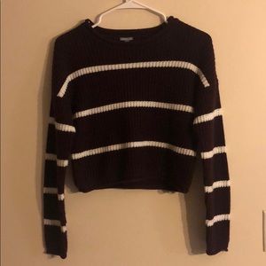 Burgundy and White Striped Sweater CHARLOTTE RUSSE